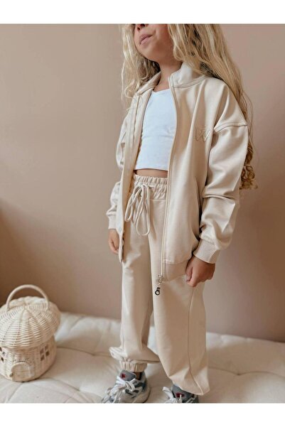 RAPAPA Girl's Zippered Tracksuit Set - Beige Color (Set of 2) 0108