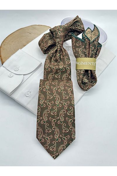 Gutiero Cravată clasică maro verde șal cu model