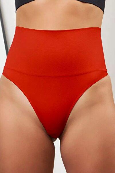 MİSTİRİK Mabet Model High Waist Bottom Abdomen and Belly Tightening and Recovery Corset Panties Red Color