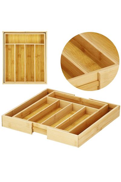 SERSIMO Organizator tacamuri si ustensile bucatarie, bambus, extensibil 28-45x33x5cm