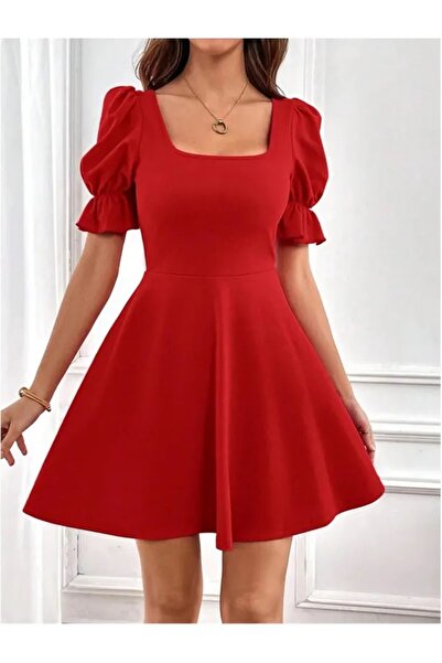 JADİYA Women's Above Knee Stylish Balloon Sleeve Short Dress