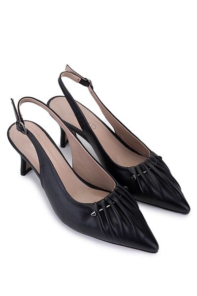 Tamer Tanca Women's Genuine Leather Black Leather Heeled Shoes