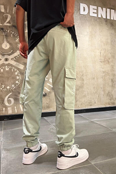 Denim Republic Men's Green Cargo Jogger Trousers Gabardine