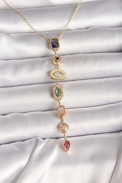 Genel Markalar Pirinç Gold Renk Zirkon Taşlı Baget Dekolte Model Kadın Kolye ...