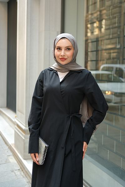 LOCCO Rochie de damă din poplin cu legare laterală neagră