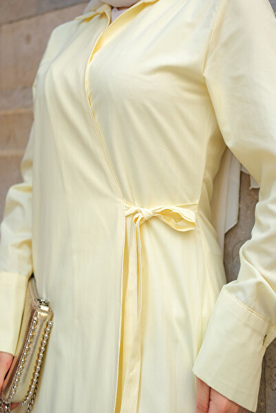 LOCCO Kadın Poplin Yan Bağlamalı Elbise Sarı