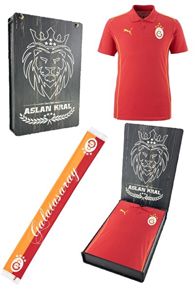 Galatasaray Original Licensed Polo Neck Red Trainning 5 Star T-Shirt + Shawl Colored Set