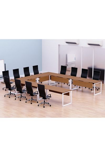 Mahmayi Vorm 136-14 U-Shaped Conference Meeting Table for Office - 12 Seater, Light Walnut