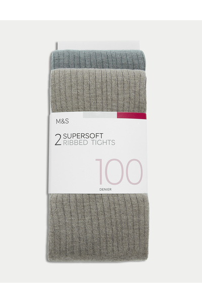 Marks & Spencer 2'li 100 Denye Süpersoft Ribanalı Külotlu Çorap