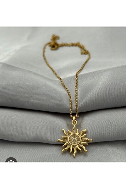 Butik 316 L çelik gold güneş kolye
