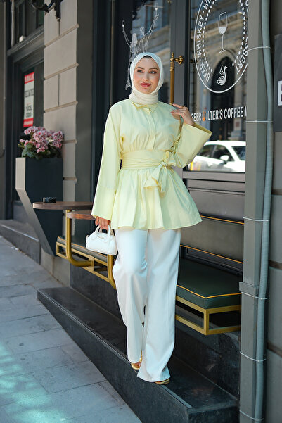 LOCCO Women's Long Belted Shirt Yellow