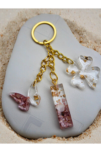 Gelinrehberi سلسلة مفاتيح هدية مصنوعة يدويًا على شكل حرف I بلون البودرة، رمل ...