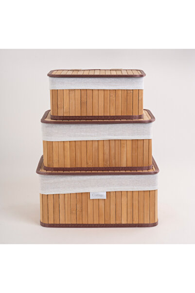 Cottage مجموعة سلة الخيزران مع غطاء 3 قطع