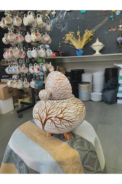 RGS HOMELİFE Tree Patterned Handmade Ceramic Box – Can Be Used as a Lid, Pedestal & Flower Pot