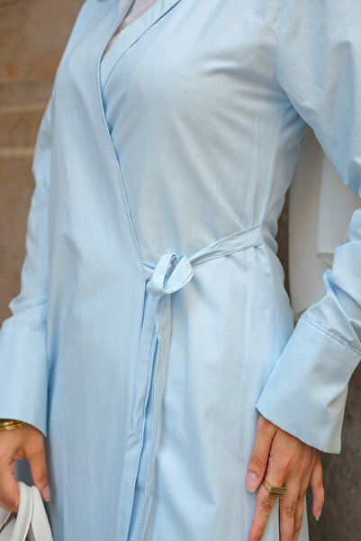 LOCCO Γυναικείο φόρεμα Poplin Side Tie Ανοιχτό μπλε