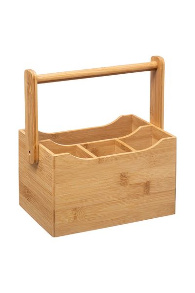 5FiveSmart Organizator tacamuri si servetele 5Five Bamboo cu maner, bambus, 24x14x24 cm, natur