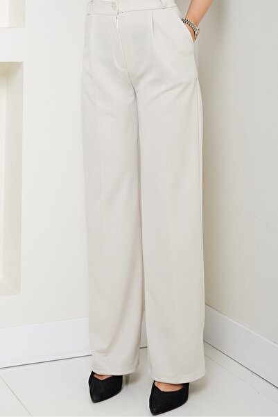 Bestenur Μιχρέ με ρέλι παντελόνι palazzo 1581 - Μπεζ