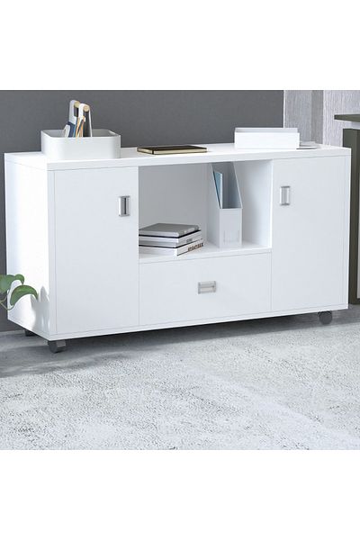 Mahmayi Melamine On Mdf Carre 239 Side Extension Wooden Cabinet With Shelves and Drawer (White)