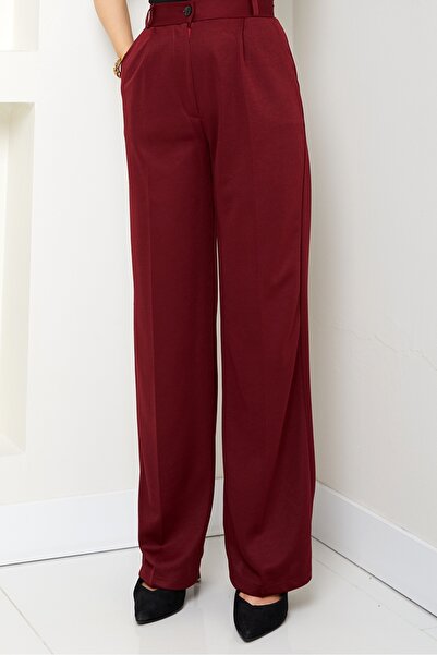 Bestenur Mihre Striped Palazzo Trousers 1581 - Claret Red