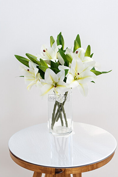 Yapay Çiçek Deposu Yapay Çiçek Küçük 1 Dal Islak Zambak 35 cm Beyaz