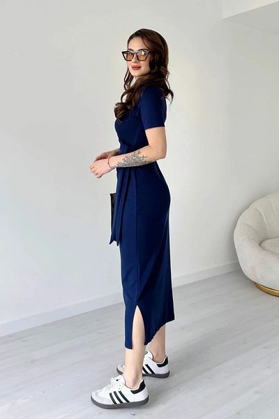 TrendyFashion Rochie de damă bleumarin din țesătură Modaf cu detaliu de șireturi laterale