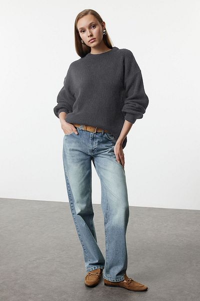 Trendyol Collection Anthracite Wide Fit Ribbed Soft Textured Knitwear Sweater Twoaw25Kz00342