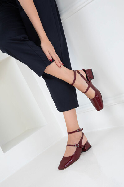 SOHO Burgundy Patent Leather Women's Classic Heeled Shoes 20809