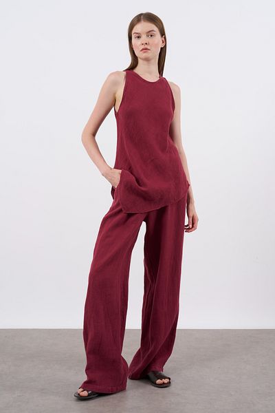 Trendyol Collection Μπλούζα και παντελόνι μπορντό χωρίς μανίκια με υφαντό πάτο - Σετ TWOSS25AU00121
