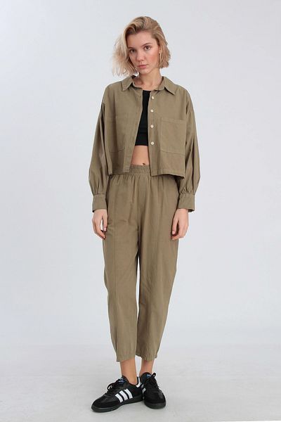 Trendyol Collection Khaki Premium Fabric Shirt Pants Woven Bottom - Top Set Twoaw26Au00064