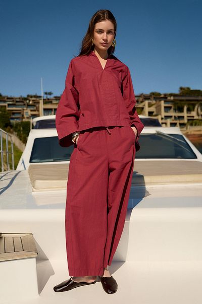 Trendyol Collection Set pantaloni bluză premium burgundy țesut TWOAW26AU00065