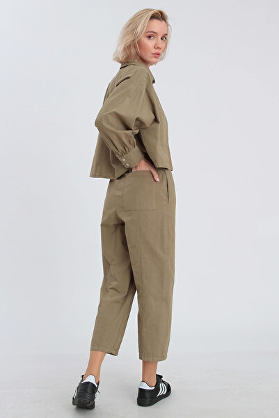 Trendyol Collection Khaki prémium szövet ing nadrág szőtt alsó - felső szett TWOAW26AU00064