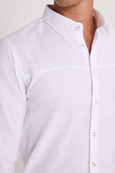 Tudors White Slim Fit Men's Shirt - 100% Cotton, Long Sleeve, Linen Texture