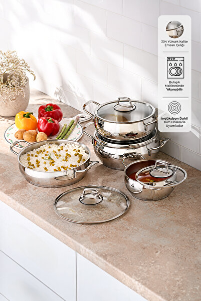 Emsan Cemre Indüksiyon Tabanlı 8 Parça Çelik Tencere Seti