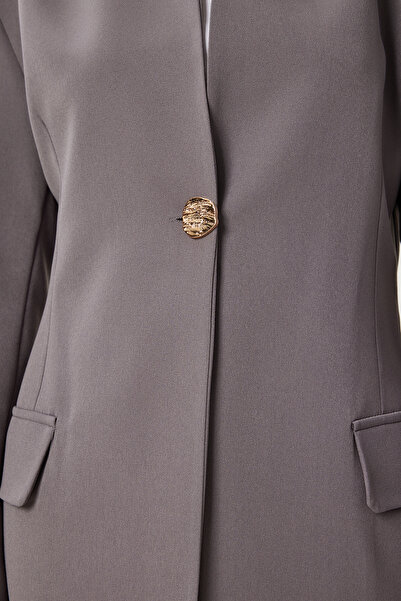 Happiness İstanbul Women's Gray Padded Stylish Buttoned Woven Jacket Kt00018