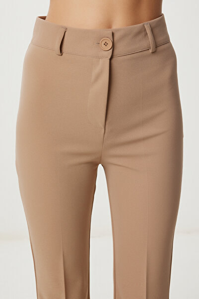 Happiness İstanbul Kadın Bej İspanyol Paça Dokuma Pantolon YP00121
