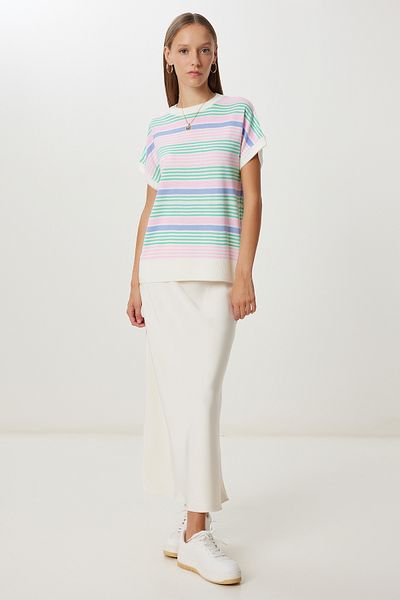 Happiness İstanbul Women's Bone Pink Striped Knitwear Blouse Nv00083