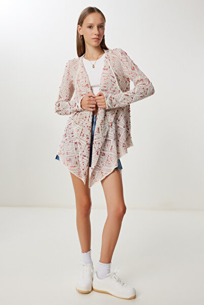 Happiness İstanbul Women's Dusty Rose Bone Patterned Draped Knitwear Cardigan Nv00080