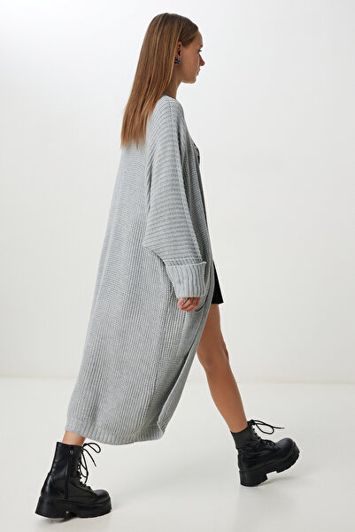 Happiness İstanbul Women's Gray Pocketed Long Knitwear Cardigan Yg00108