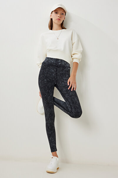 Happiness İstanbul Women's Anthracite Washed Knitted Leggings Trousers Ub00462