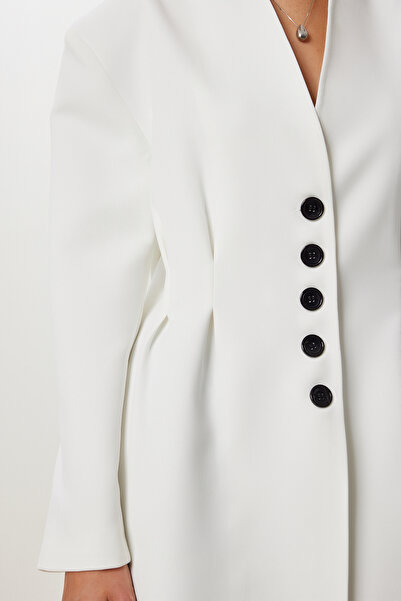 Happiness İstanbul Women's Ecru Waist Fitted Padded Woven Jacket Kt00026