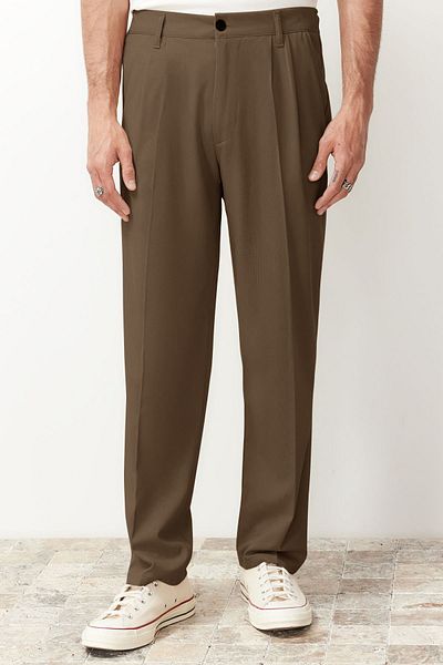 Trendyol Collection Μπεζ πλισέ κλασικό φαρδύ υφασμάτινο παντελόνι TMNSS24PL00024