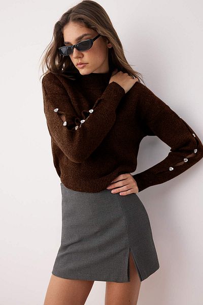 Trendyol Collection Кафяв пуловер с мека текстура и копчета TWOAW24KZ00384