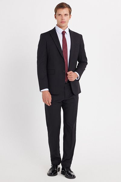 Tudors Men's Slim Fit Mono Collar Lycra Flexible Fabric Black Suit