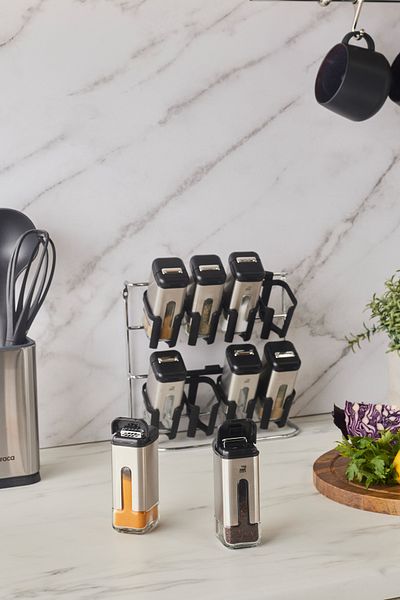 Karaca Shinex Inox 9 Piece Glass Spice Set with Stand 100 ml