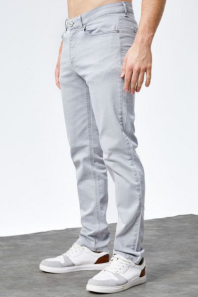 HLT JEANS جينز رجالي عادي من الليكرا باللون الرمادي - بنطلون جينز مرن HLTHE 001980
