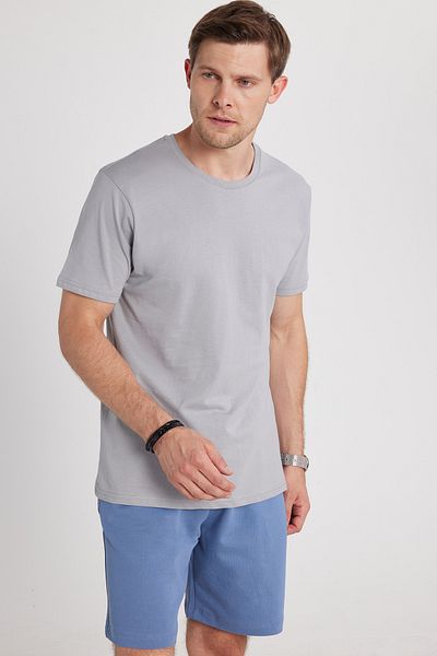 Tudors Unisex Slim Fit Slim Fit 100% Cotton Soft Textured Gray Crew Neck T-Shirt