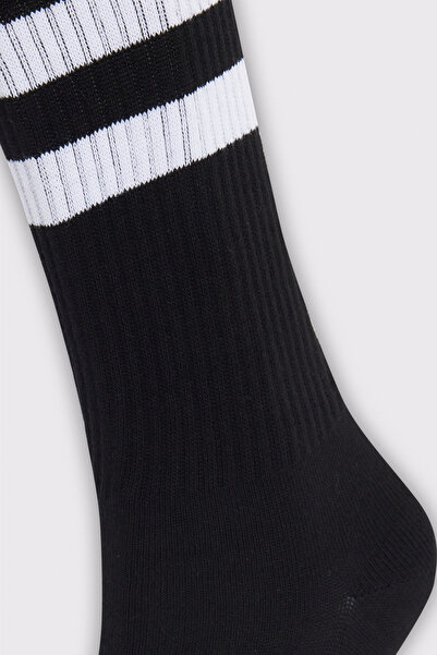 Tudors Унисекс раирани черни колежански тенис чорапи