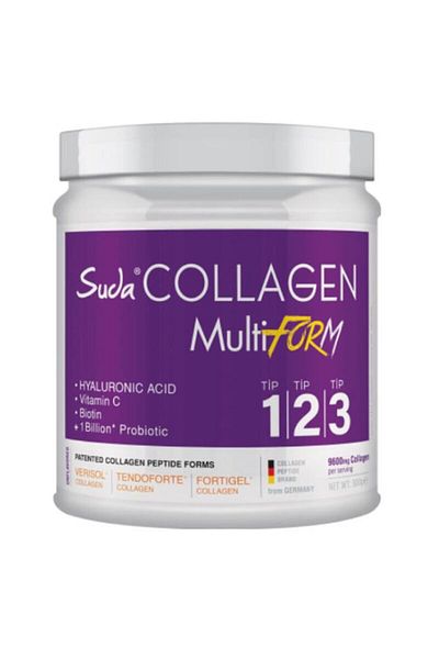 Suda Collagen Multiform Tip 1-2-3 كولاجين مسجل ببراءة اختراع + فيتامين C، البيوتين، حمض الهيالورونيك، البروبيوتيك غير المنكه 300 جرام