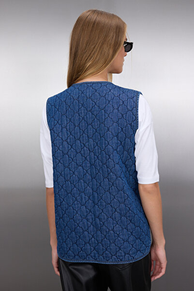 Trendyol Collection Modrá přední kravata prošívaná džínová vesta Twoss25Ye00000