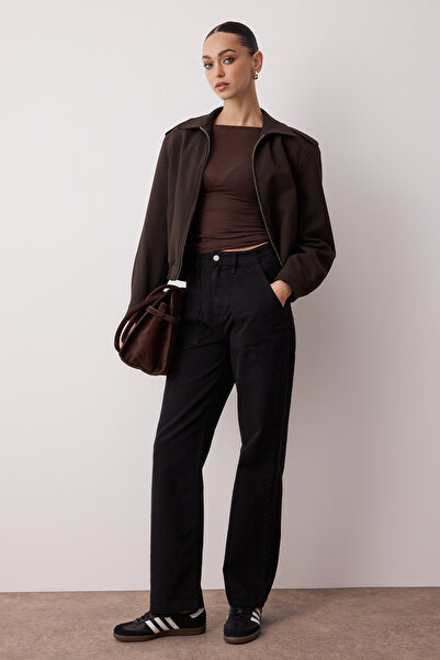 Trendyol Collection Μαύρο τζιν ψηλόμεσο φαρδύ πόδι με λεπτομέρεια τσέπης TWOAW22JE0595